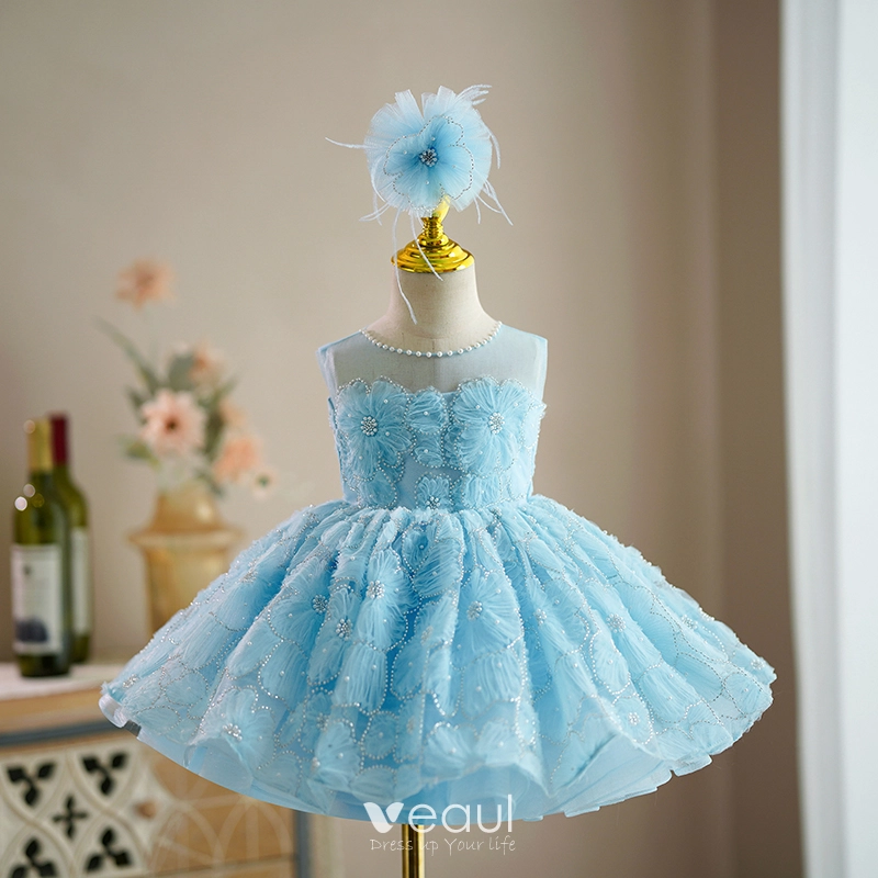 Princess Bohemian Beach Light Sky Blue Flower Girl Dress – Dreamdressy