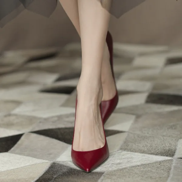 Mode Bordeaux Kantoor OL Leer Pumps 2025 10 cm Naaldhakken / Stiletto Spitse Neus Pumps Hoge Hakken