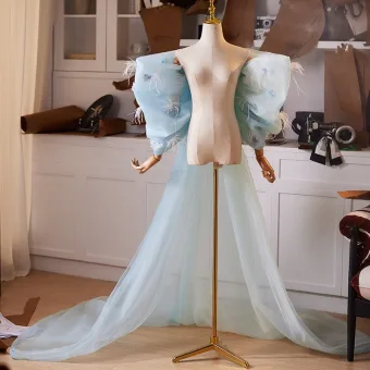 Fashion Sky Blue Handmade Tassel Prom Shawl 2025 Tulle