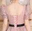 Chic / Beautiful Blushing Pink Sequins Bow Sash Prom Dresses 2024 A-Line / Princess Square Neckline Short Sleeve Backless Floor-Length / Long Prom Formal Dresses