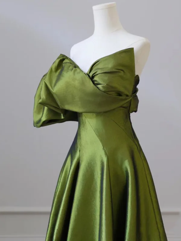 Vintage Klee Grün Ballkleider 2024 A Linie Seitlicher Reißverschluss One-Shoulder Kurze Ärmel Rückenfreies Sweep / Pinsel Zug Ball Festliche Kleider