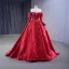 High-end Fashion Red Beading Sequins Prom Dresses 2023 Ball Gown Off-The-Shoulder 3/4 Sleeve Backless Sweep Train Formal Dresses