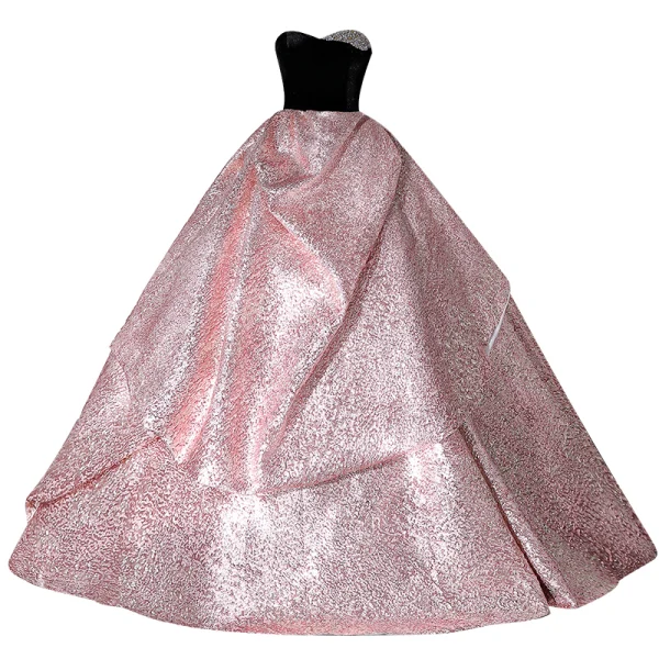 High-end Baroque Candy Pink Glitter Satin Prom Dresses 2022 Ball Gown Strapless Sleeveless Backless Beading Floor-Length / Long Formal Dresses