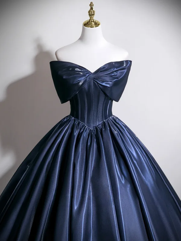 Vintage Marino Oscuro Satén Vestidos de gala 2025 Ball Gown Bowknot Sin Tirantes Sin Mangas Sin Espalda Largos Vestidos Formales