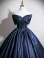 Vintage Marino Oscuro Satén Vestidos de gala 2025 Ball Gown Bowknot Sin Tirantes Sin Mangas Sin Espalda Largos Vestidos Formales
