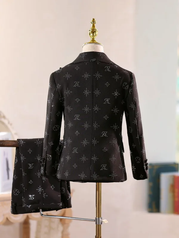 Noire 5 pièces Manches Longues Anniversaire Costume Garçon Mariage 2026 Manteau Pantalon Chemise Cravate Gilet