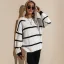 Chic / Beautiful Women White Knitting Stripe Sweaters 2021 Acrylic Loose Scoop Neck Casual Fall Winter Long Sleeve Tops