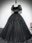 Elegante Schwarz Glanz Ballkleider 2024 Ballkleid Eckiger Ausschnitt Geschwollenes Kurze Ärmel Rückenfreies Lange Ball Festliche Kleider