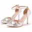 Schöne Weiß Strass Brautschuhe 2022 Knöchelriemen 9 cm Stilettos Spitzschuh Hochzeit Hochhackige