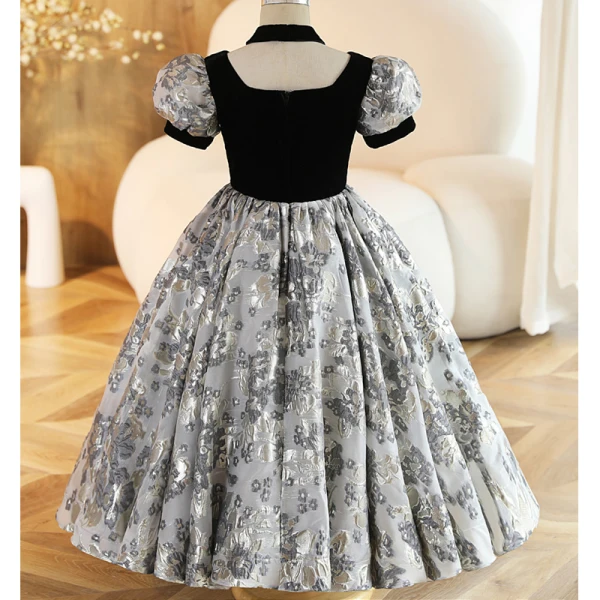 Chic / Beautiful Black Birthday Flower Girl Dresses A-Line / Princess 2023 Square Neckline Puffy Short Sleeve Floor-Length / Long Flower Girl Dresses