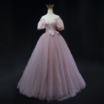 Charmant Rougissant Rose Perlage Paillettes Robe De Bal 2023 Princesse De L Épaule Gonflée Manches Courtes Dos Nu Noeud Longue Promo Robe De Ceremonie