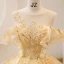 Chic / Beautiful Yellow Lace Pearl Sequins Prom Dresses 2022 Ball Gown Scoop Neck Short Sleeve Backless Floor-Length / Long Prom Formal Dresses