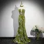 Fashion Green Sequins Velvet Evening Dresses 2024 Trumpet / Mermaid Strapless Sleeveless Backless Sweep Train Evening Party Formal Dresses