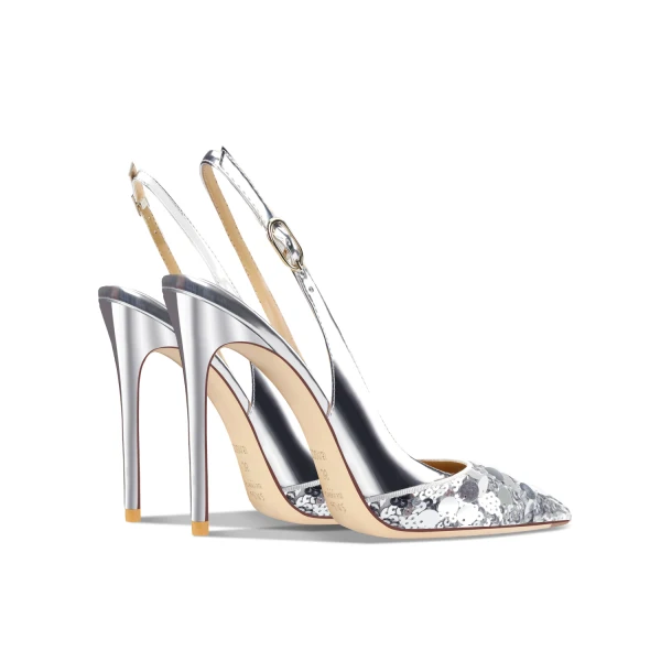 Sexy Silber Pailletten Sandalen Damen 2024 Leder Hochzeit 10 cm Stilettos Spitzschuh Sandaletten Hochhackige