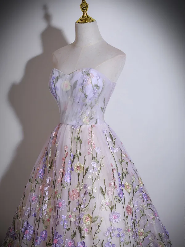 Flower Fairy Multi-Colors Embroidered Flower Prom Dresses 2026 Ball Gown Strapless Sleeveless Backless Floor-Length / Long Prom Formal Dresses