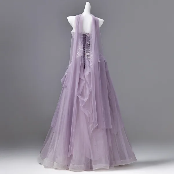 Flower Fairy Lavender Appliques Sequins Prom Dresses 2026 Ball Gown Strapless Sleeveless Backless Floor-Length / Long Formal Dresses