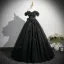 Elegant Black Appliques Prom Dresses 2025 Ball Gown Off-The-Shoulder Short Sleeve Backless Floor-Length / Long Formal Dresses