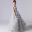 Chic / Beautiful Grey Cascading Ruffles Birthday Flower Girl Dresses 2022 A-Line / Princess Scoop Neck Sleeveless Bow Sash Floor-Length / Long Flower Girl Dresses