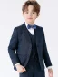 Modern / Fashion Navy Blue Long Sleeve 5-piece Boys Wedding Suits 2023 Wedding Coat Pants Shirt Tie Vest
