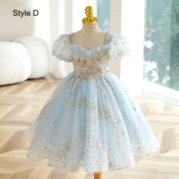 Chic / Beautiful Grey Star Sequins Short Flower Girl Dresses 2023 Square Neckline Short Sleeve Backless Prom Flower Girl Dresses