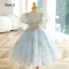 Chic / Beautiful Grey Star Sequins Short Flower Girl Dresses 2023 Square Neckline Short Sleeve Backless Prom Flower Girl Dresses