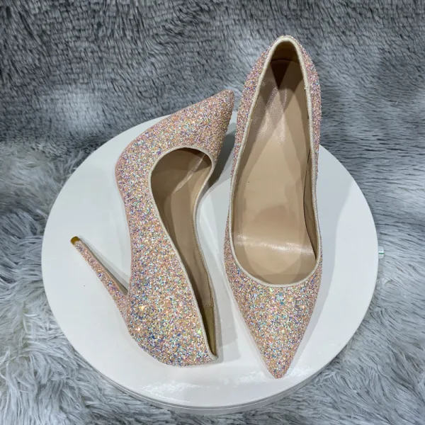 Sparkly Blushing Pink Evening Party Sequins Pumps 2022 12 cm Stiletto Heels Pointed Toe Pumps High Heels
