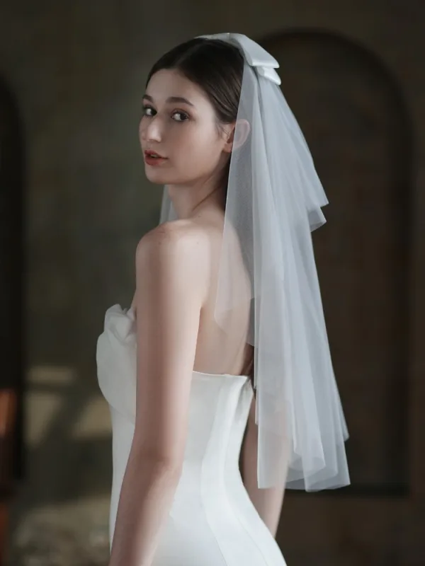 Elegante Witte Strik Bruidssluier 2025 Tule