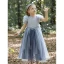 Chic / Beautiful Sky Blue Sequins Birthday Flower Girl Dresses 2023 A-Line / Princess High Neck Floor-Length / Long Tulle Flower Girl Dresses