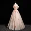 Chic / Belle Champagne Paillettes En Dentelle Fleur Robe De Bal 2025 Princesse De l'épaule Manches Courtes Dos Nu Longue Tulle Robe De Ceremonie