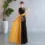 Chinese style Black Gold Lace Flower Evening Party Cheongsam 2025 Trumpet / Mermaid High Neck Cap Sleeves Floor-Length / Long Cheongsam / Qipao