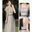 Modest / Simple Grey Bow Sash Bridesmaid Dresses 2023 A-Line / Princess Square Neckline Short Sleeve Floor-Length / Long Bridesmaid Dresses