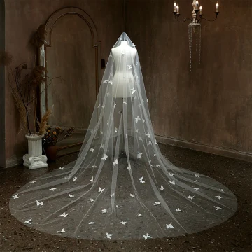 Chic Belle Blanche Papillon Voile De Mariée 2024 3 M Tulle Chapel Train Mariage