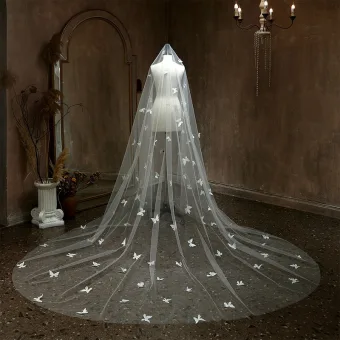 Charming White Butterfly Court Train 3 M Wedding Veils 2025