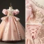 Luxury / Gorgeous Candy Pink Beading Pearl Star Sequins Birthday Flower Girl Dresses 2022 Ball Gown Scoop Neck Puffy Short Sleeve Backless Sweep Train Flower Girl Dresses