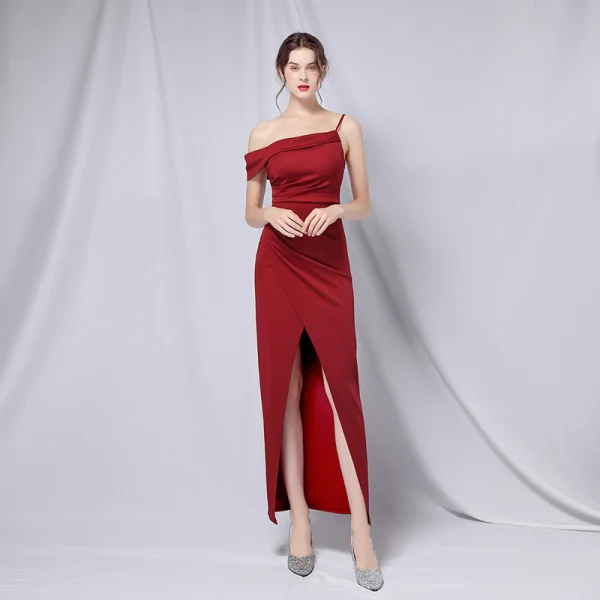 Modest / Simple Black Party Dresses 2022 Trumpet / Mermaid Spaghetti Straps Sleeveless Backless Floor-Length / Long Evening Party Cocktail Party Formal Dresses