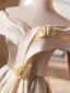 Elegant Champagne Appliques Prom Dresses 2025 Ball Gown Off-The-Shoulder Short Sleeve Backless Floor-Length / Long Formal Dresses