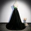 Elegant Black Suede Prom Dresses 2023 A-Line / Princess Strapless Sleeveless Backless Sweep Train Prom Formal Dresses