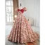 Elegant Burgundy Printing Prom Dresses 2023 Ball Gown Square Neckline Bow Short Sleeve Backless Sweep Train Prom Formal Dresses