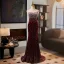 Amazing / Unique Burgundy Pearl Evening Dresses 2025 Trumpet / Mermaid Strapless Sleeveless Backless Sweep Train Evening Party Formal Dresses