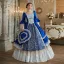 Vintage / Retro Medieval Royal Blue Beading Sequins Lace Flower Prom Dresses 2024 Ball Gown Square Neckline Bell sleeves Floor-Length / Long Prom Formal Dresses