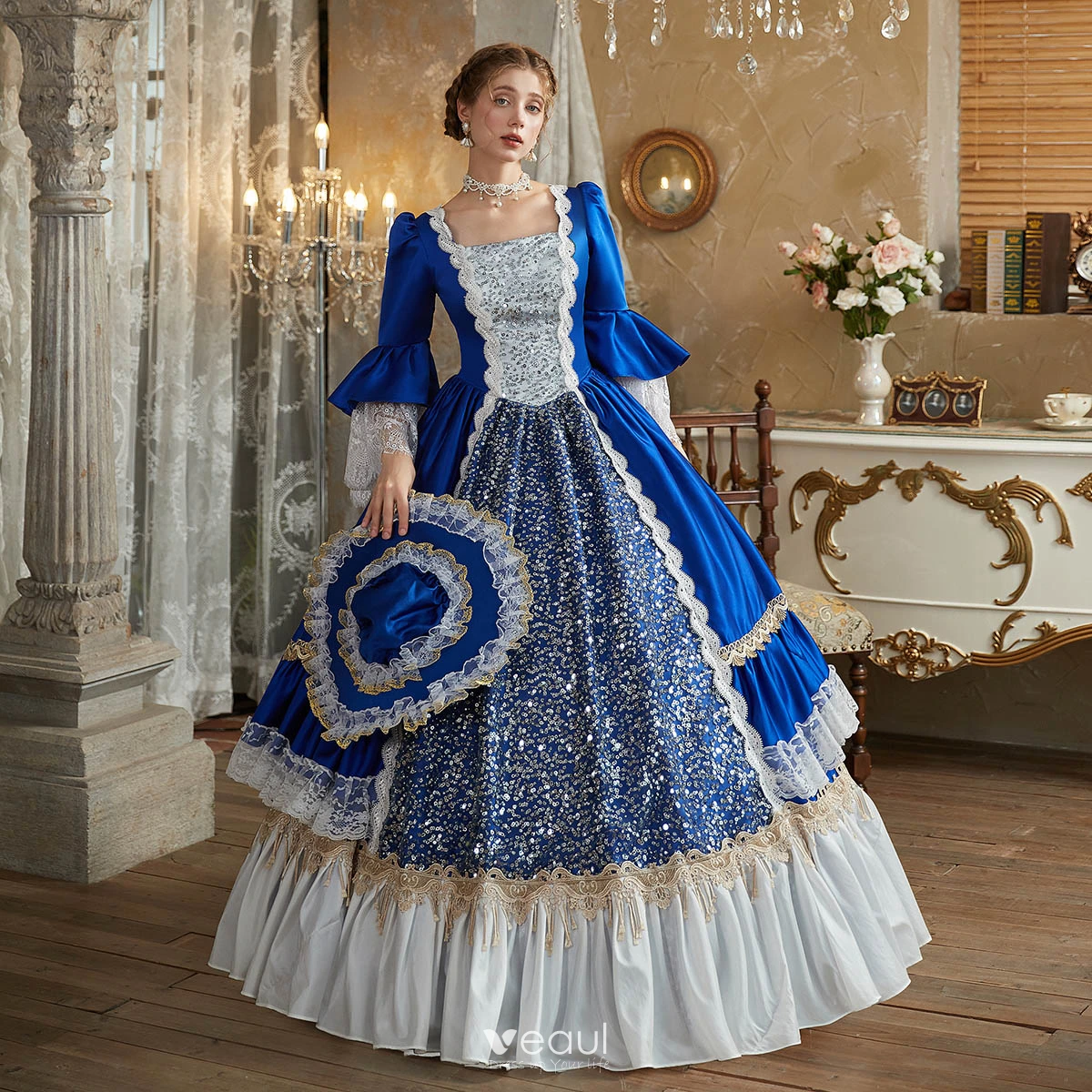 Royal blue dress with bell sleeves best sale