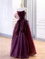 Fashion Burgundy Bow Prom Dresses 2025 A-Line / Princess Strapless Sleeveless Backless Floor-Length / Long Prom Formal Dresses
