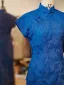 Vintage / Retro Ocean Blue Split Front Tea-length Cheongsam 2026 Trumpet / Mermaid High Neck Cap Sleeves