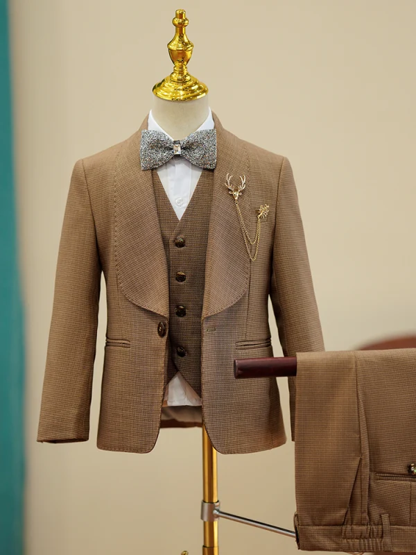 Fashion Brown 6-piece Birthday Bow Boys Wedding Suits 2023 Body Jewellery Coat Pants Shirt Tie Vest