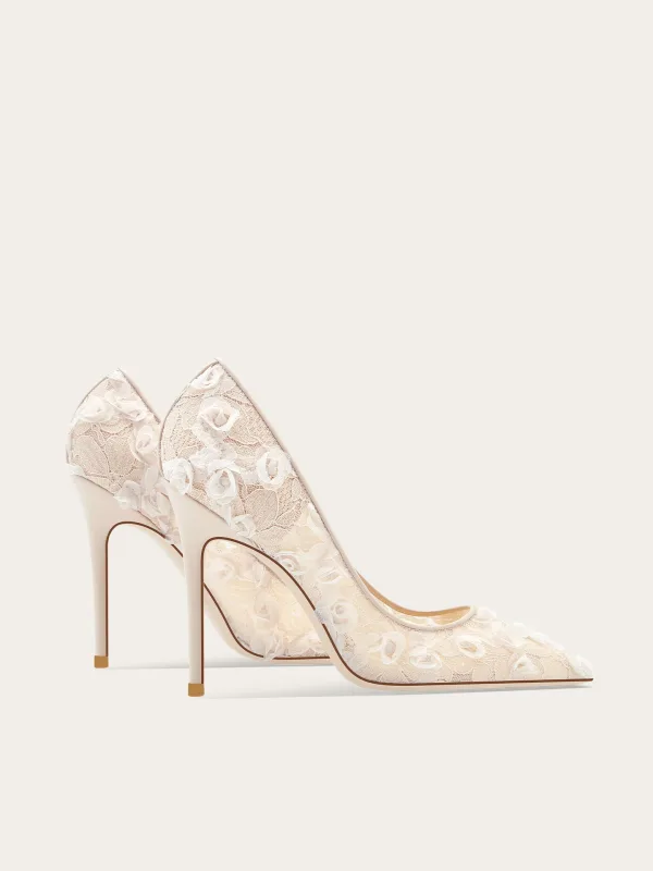Elegant White Lace Flower Wedding Shoes 2026 Leather 10 cm Stiletto Heels Pointed Toe Wedding High Heels