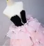 Lovely Blushing Pink Appliques Pearl Rhinestone Cascading Ruffles Prom Dresses 2025 Ball Gown Strapless Sleeveless Backless Floor-Length / Long Prom Formal Dresses