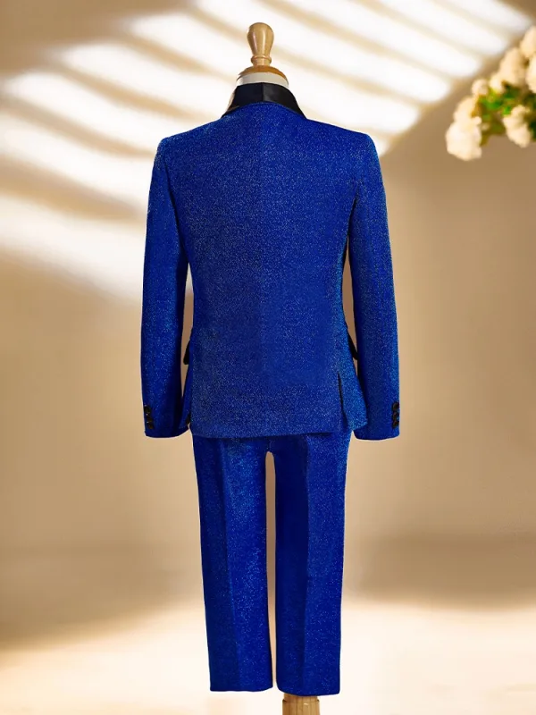 Herbst Winter Glanz Königliches Blau Lange Ärmel Anzüge Jungs 2025 Schulterschmuck Mantel Hose Hemd Krawatte Weste