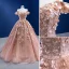 Luxury / Gorgeous Dusky Pink Appliques Wedding Dresses 2022 Ball Gown With Cloak Off-The-Shoulder Pearl Sequins Short Sleeve Backless Floor-Length / Long Wedding