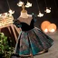 Vintage / Retro Dark Green Sequins Embroidered Prom Flower Girl Dresses 2022 A-Line / Princess Scoop Neck Satin Short Sleeve Short Flower Girl Dresses