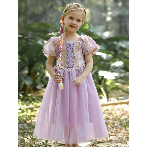 Lovely Lavender Birthday Flower Girl Dresses 2023 A-Line / Princess Square Neckline Short Sleeve Floor-Length / Long Flower Girl Dresses